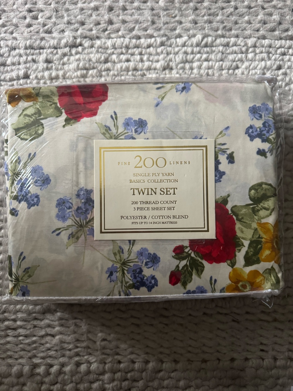 Floral Twin Sheet Set in White with Multicolor Flowers